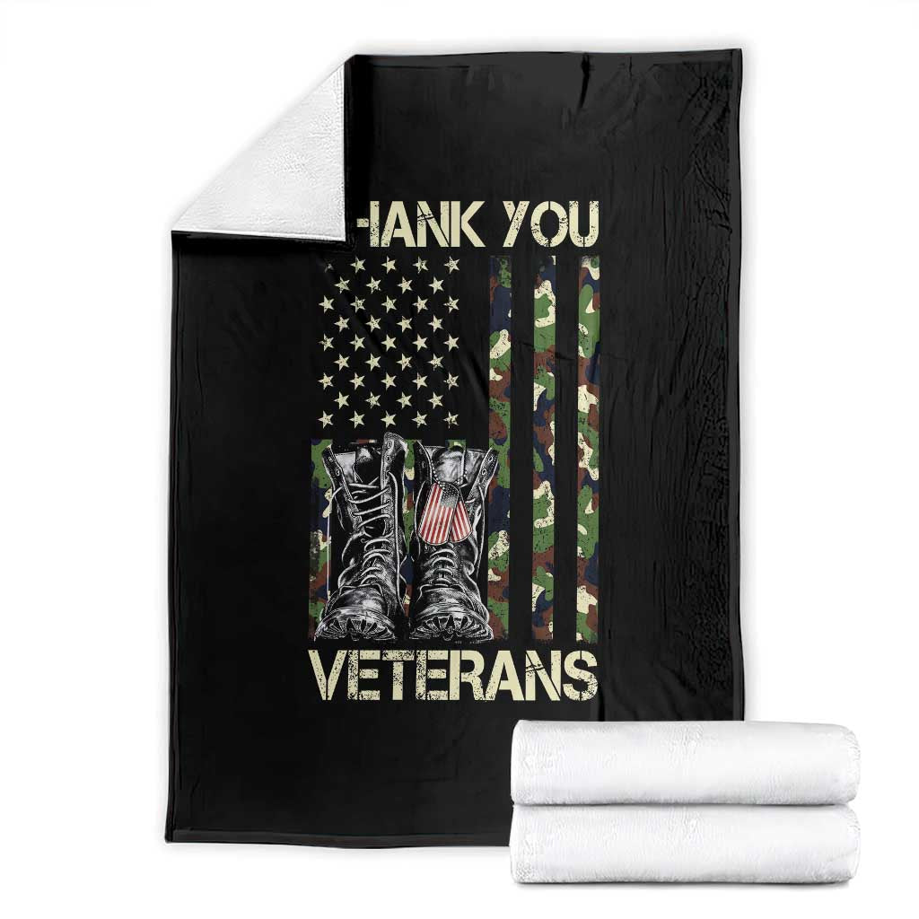 Thank You Veterans Throw Blanket Camo American Flag Military Supportive Veterans Day TS10 Black Print Your Wear