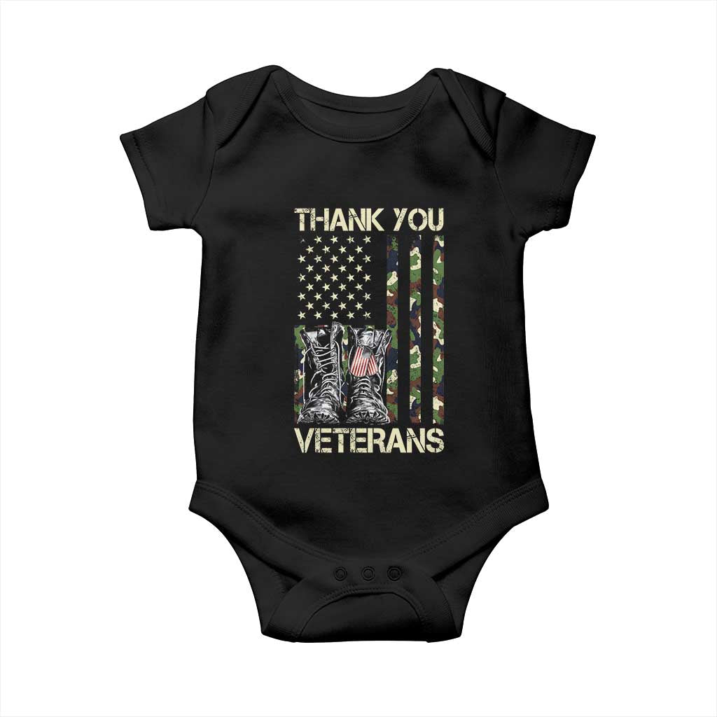Thank You Veterans Baby Onesie Camo American Flag Military Supportive Veterans Day TS10 Black Print Your Wear