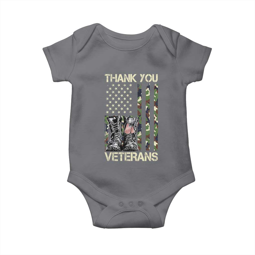Thank You Veterans Baby Onesie Camo American Flag Military Supportive Veterans Day TS10 Charcoal Print Your Wear