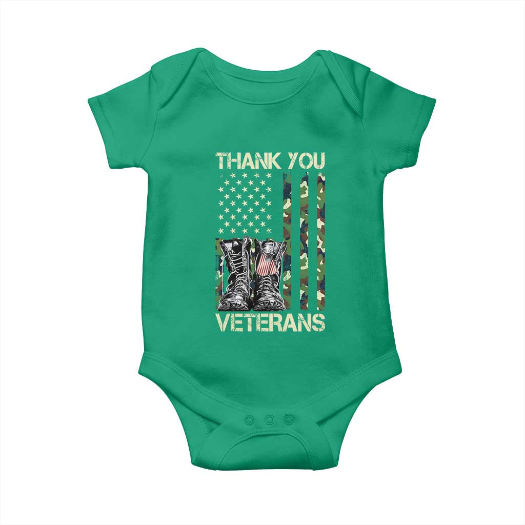Thank You Veterans Baby Onesie Camo American Flag Military Supportive Veterans Day TS10 Irish Green Print Your Wear
