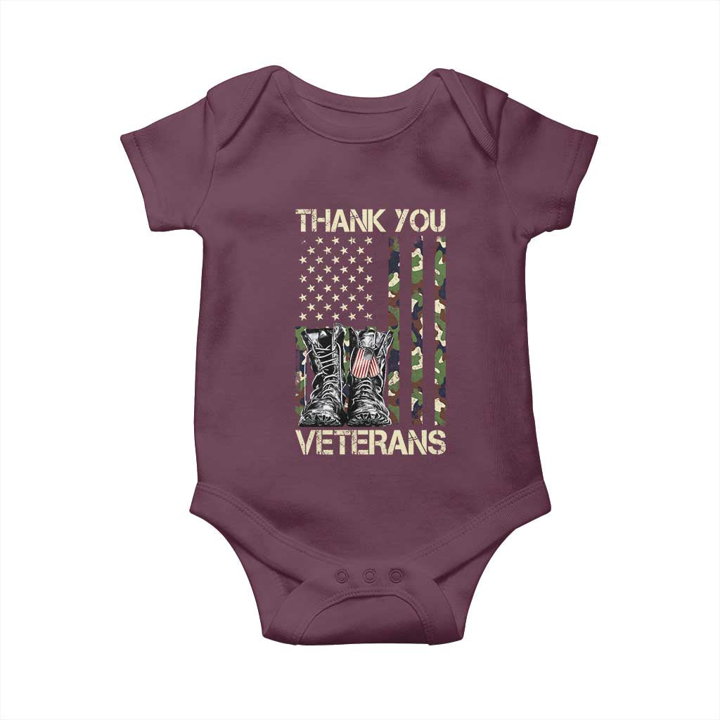 Thank You Veterans Baby Onesie Camo American Flag Military Supportive Veterans Day TS10 Maroon Print Your Wear
