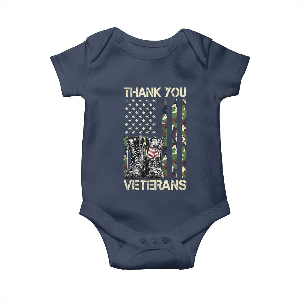 Thank You Veterans Baby Onesie Camo American Flag Military Supportive Veterans Day TS10 Navy Print Your Wear
