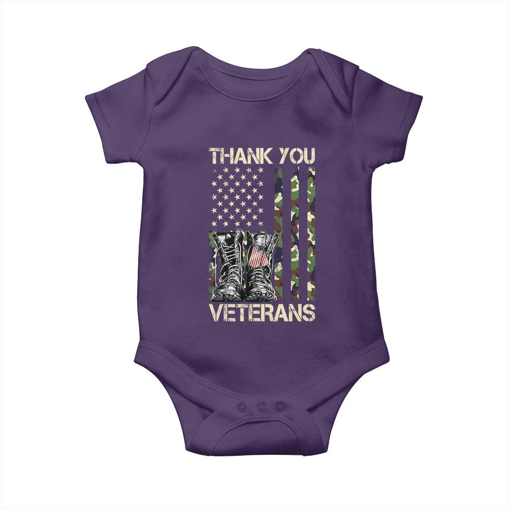 Thank You Veterans Baby Onesie Camo American Flag Military Supportive Veterans Day TS10 Purple Print Your Wear