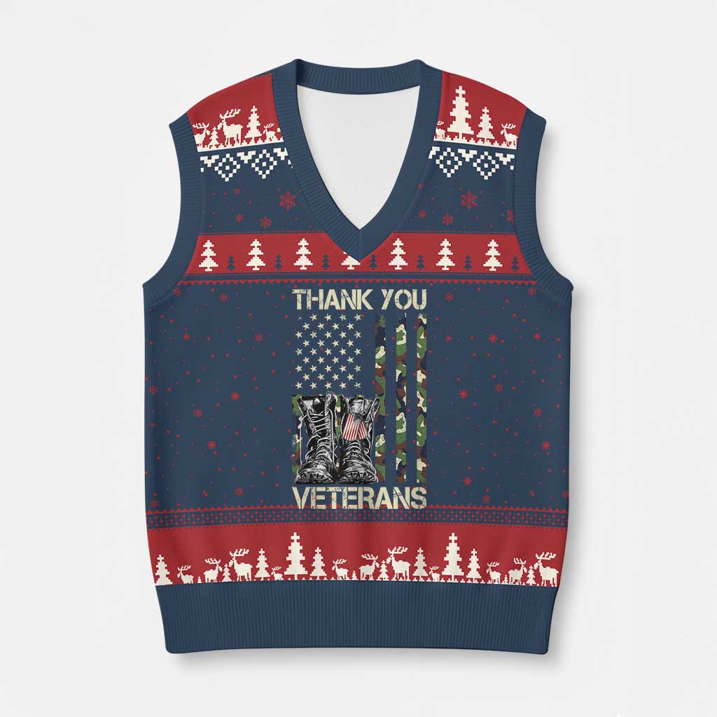 Thank You Veterans V-Neck Knit Sweater Vest Camo American Flag Military Supportive Veterans Day TS10 Navy Red Print Your Wear