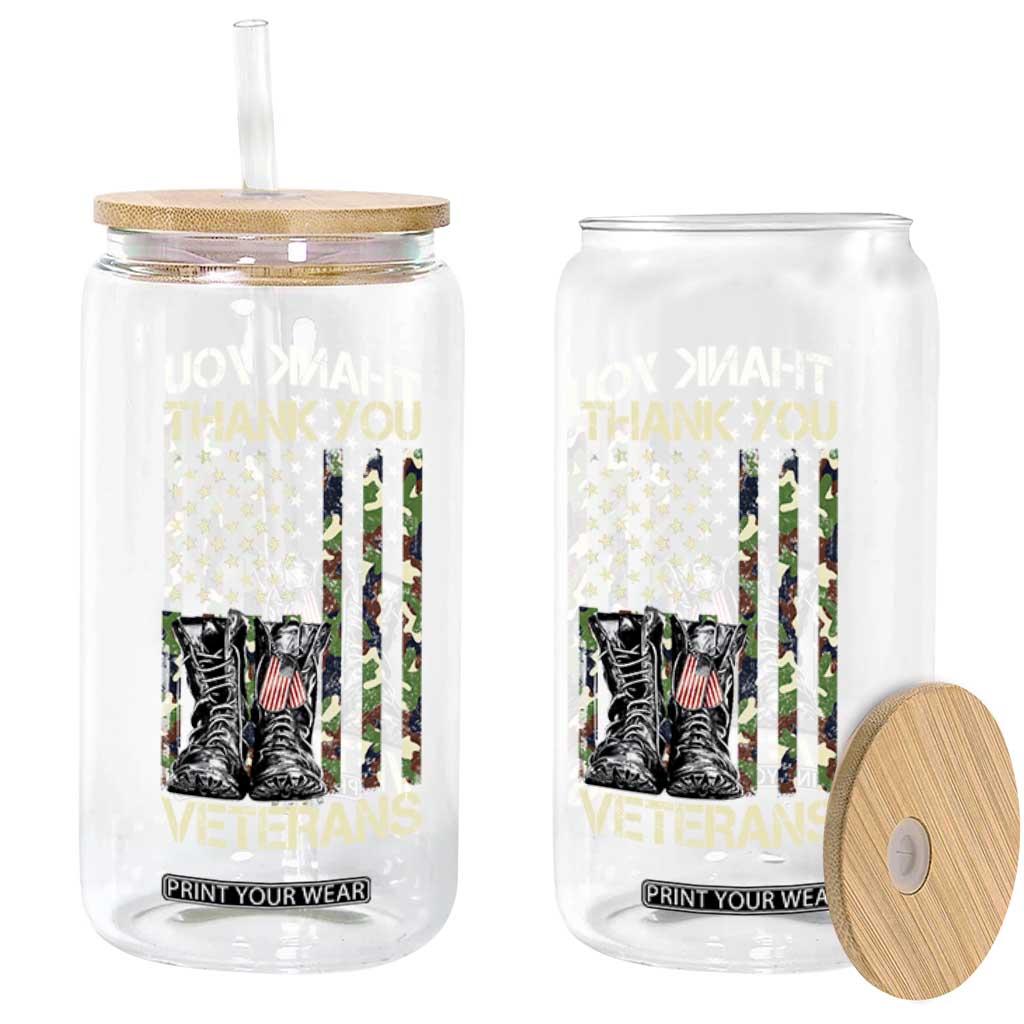 Thank You Veterans Glass Can Camo American Flag Military Supportive Veterans Day TS10 Print Your Wear