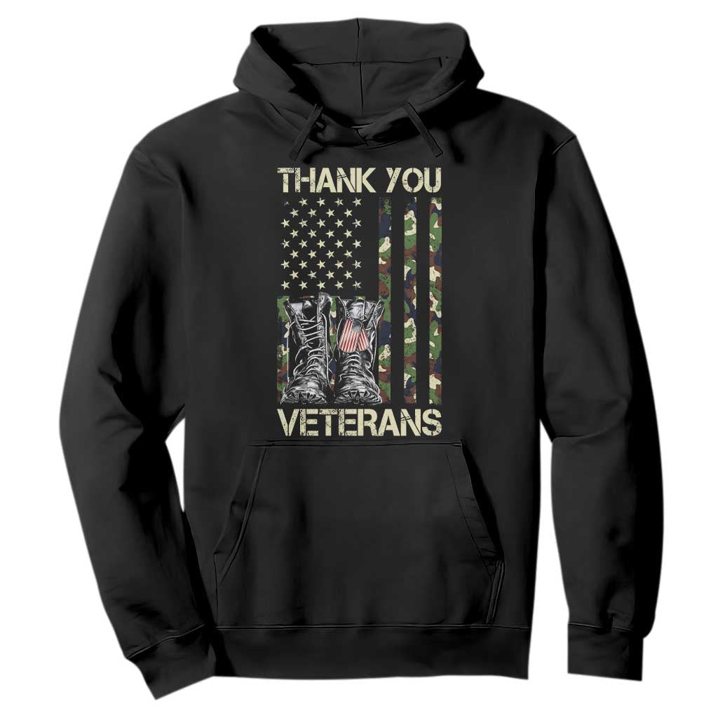 Thank You Veterans Hoodie Camo American Flag Military Supportive Veterans Day TS10 Black Print Your Wear