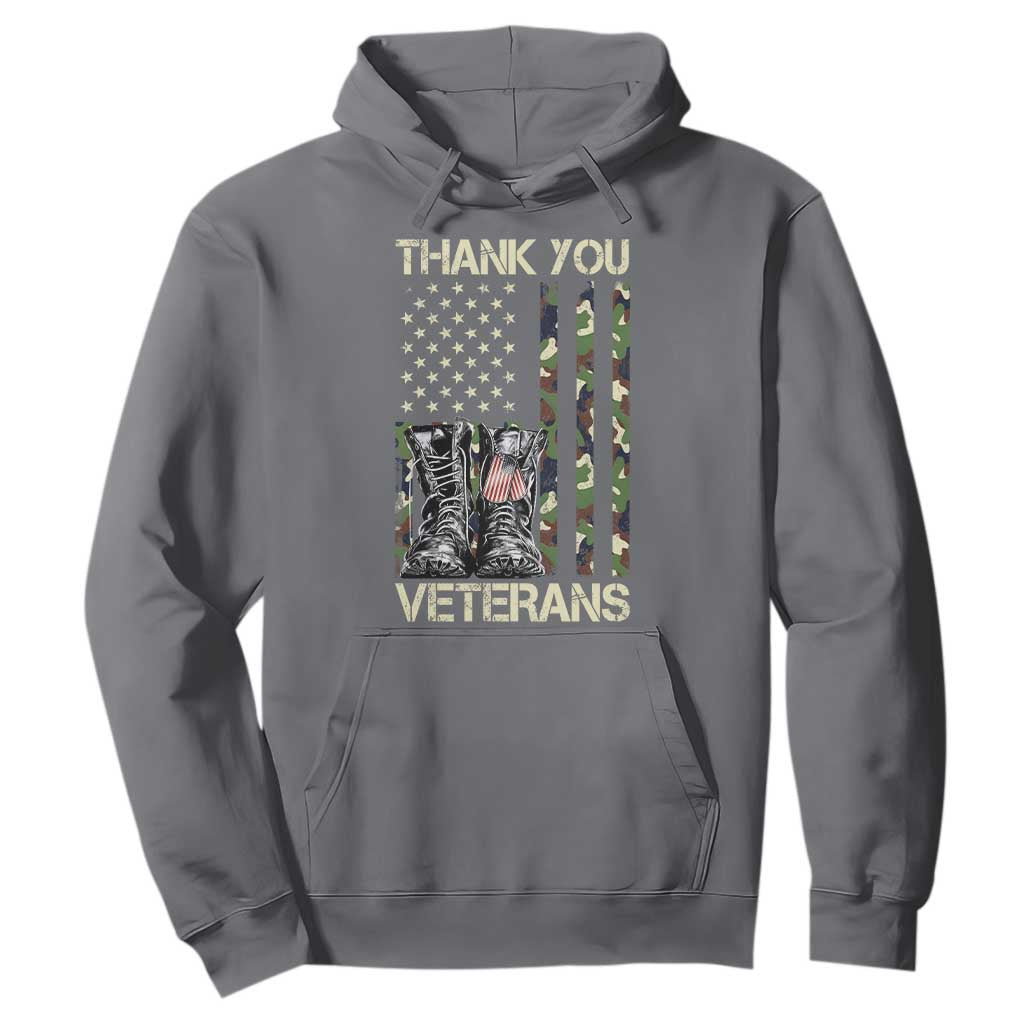 Thank You Veterans Hoodie Camo American Flag Military Supportive Veterans Day TS10 Charcoal Print Your Wear