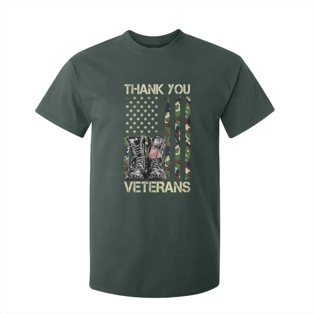 Thank You Veterans T Shirt For Kid Camo American Flag Military Supportive Veterans Day TS10 Dark Forest Green Print Your Wear