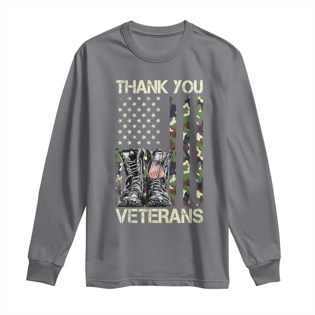 Thank You Veterans Long Sleeve Shirt Camo American Flag Military Supportive Veterans Day TS10 Charcoal Print Your Wear