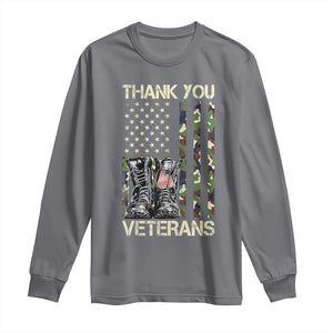 Thank You Veterans Long Sleeve Shirt Camo American Flag Military Supportive Veterans Day TS10 Charcoal Print Your Wear