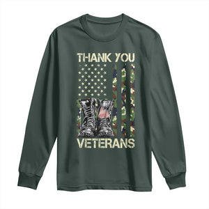 Thank You Veterans Long Sleeve Shirt Camo American Flag Military Supportive Veterans Day TS10 Dark Forest Green Print Your Wear