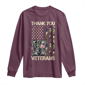 Thank You Veterans Long Sleeve Shirt Camo American Flag Military Supportive Veterans Day TS10 Maroon Print Your Wear