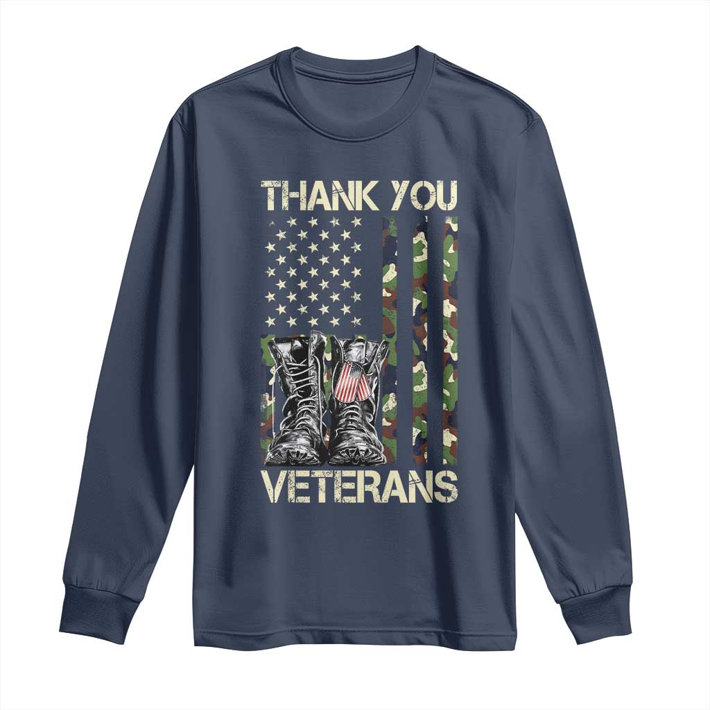Thank You Veterans Long Sleeve Shirt Camo American Flag Military Supportive Veterans Day TS10 Navy Print Your Wear