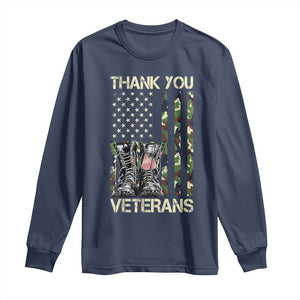 Thank You Veterans Long Sleeve Shirt Camo American Flag Military Supportive Veterans Day TS10 Navy Print Your Wear