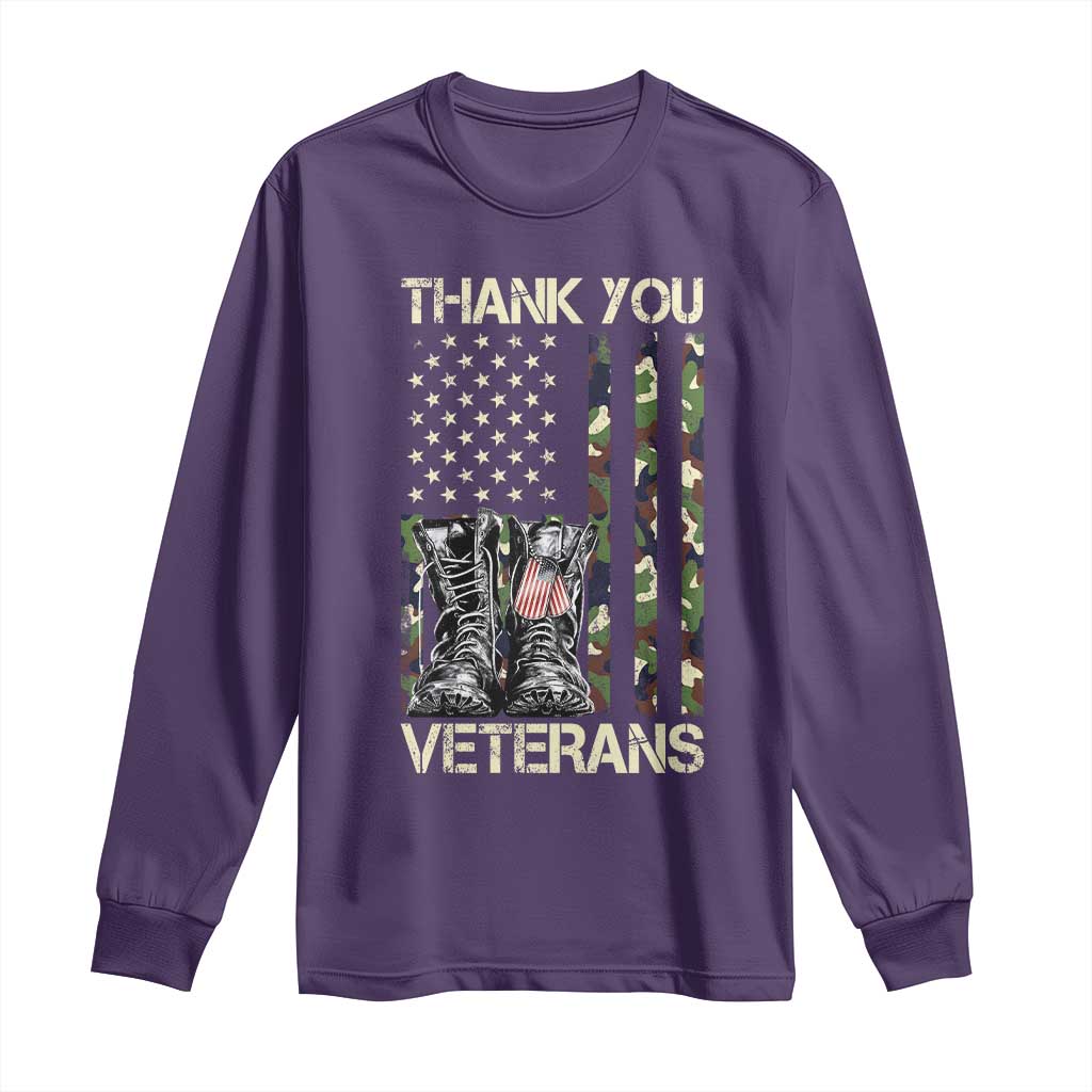 Thank You Veterans Long Sleeve Shirt Camo American Flag Military Supportive Veterans Day TS10 Purple Print Your Wear