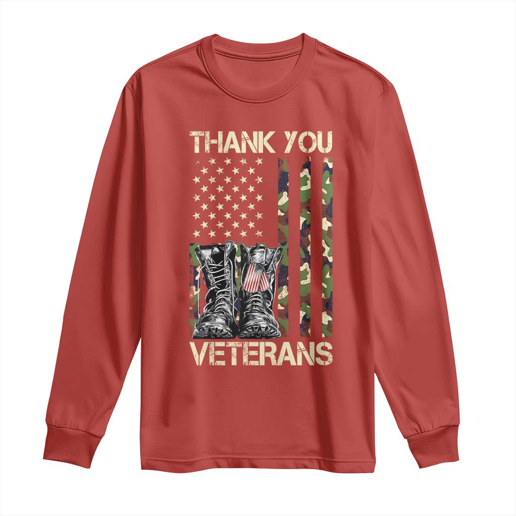 Thank You Veterans Long Sleeve Shirt Camo American Flag Military Supportive Veterans Day TS10 Red Print Your Wear