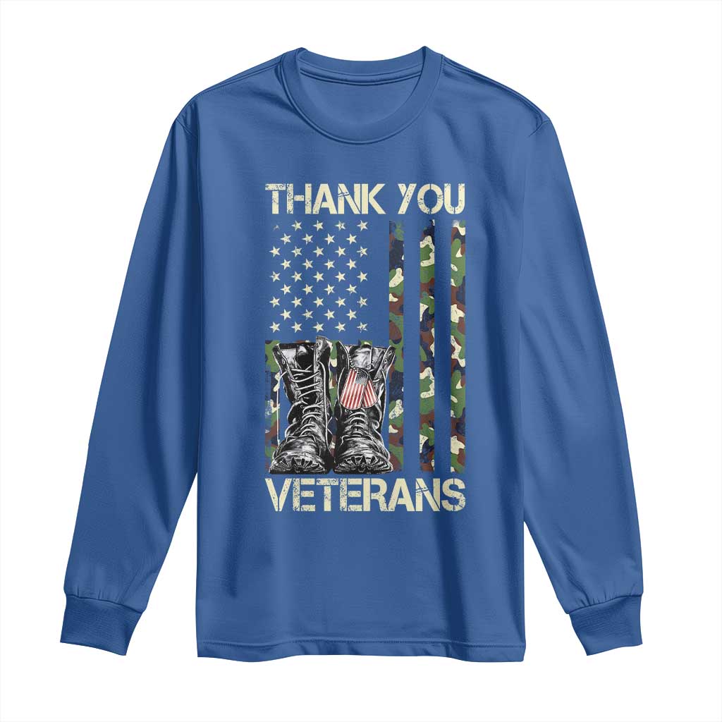 Thank You Veterans Long Sleeve Shirt Camo American Flag Military Supportive Veterans Day TS10 Royal Blue Print Your Wear