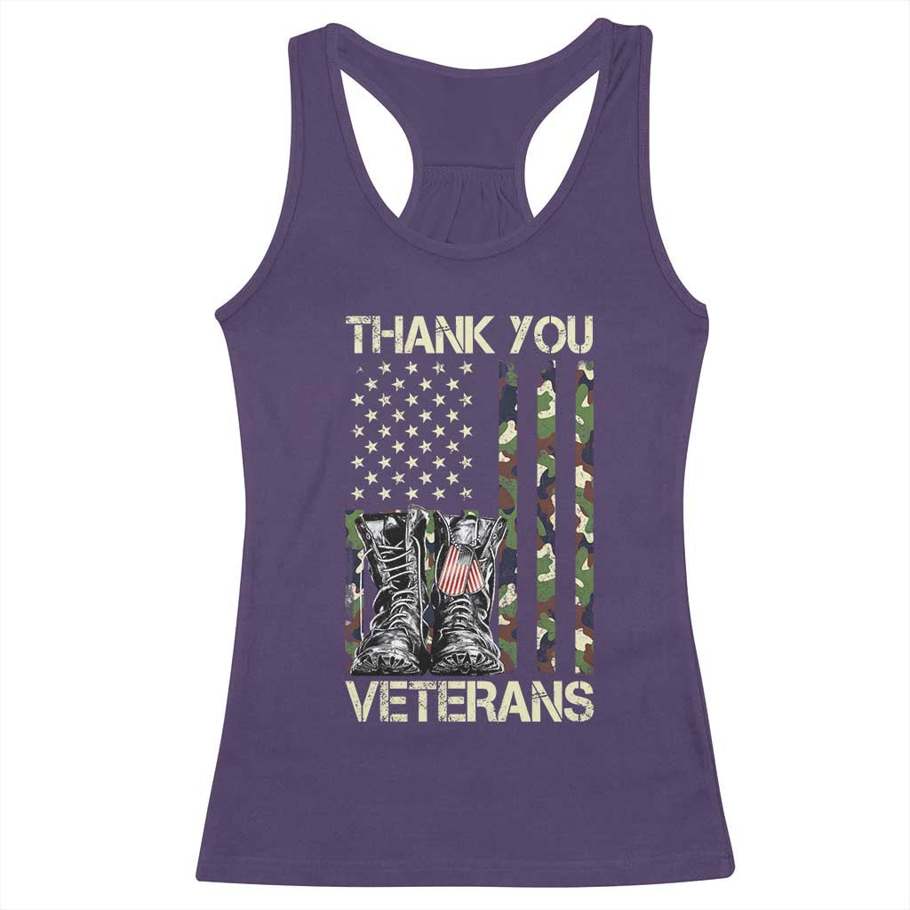 Thank You Veterans Racerback Tank Top Camo American Flag Military Supportive Veterans Day TS10 Purple Print Your Wear
