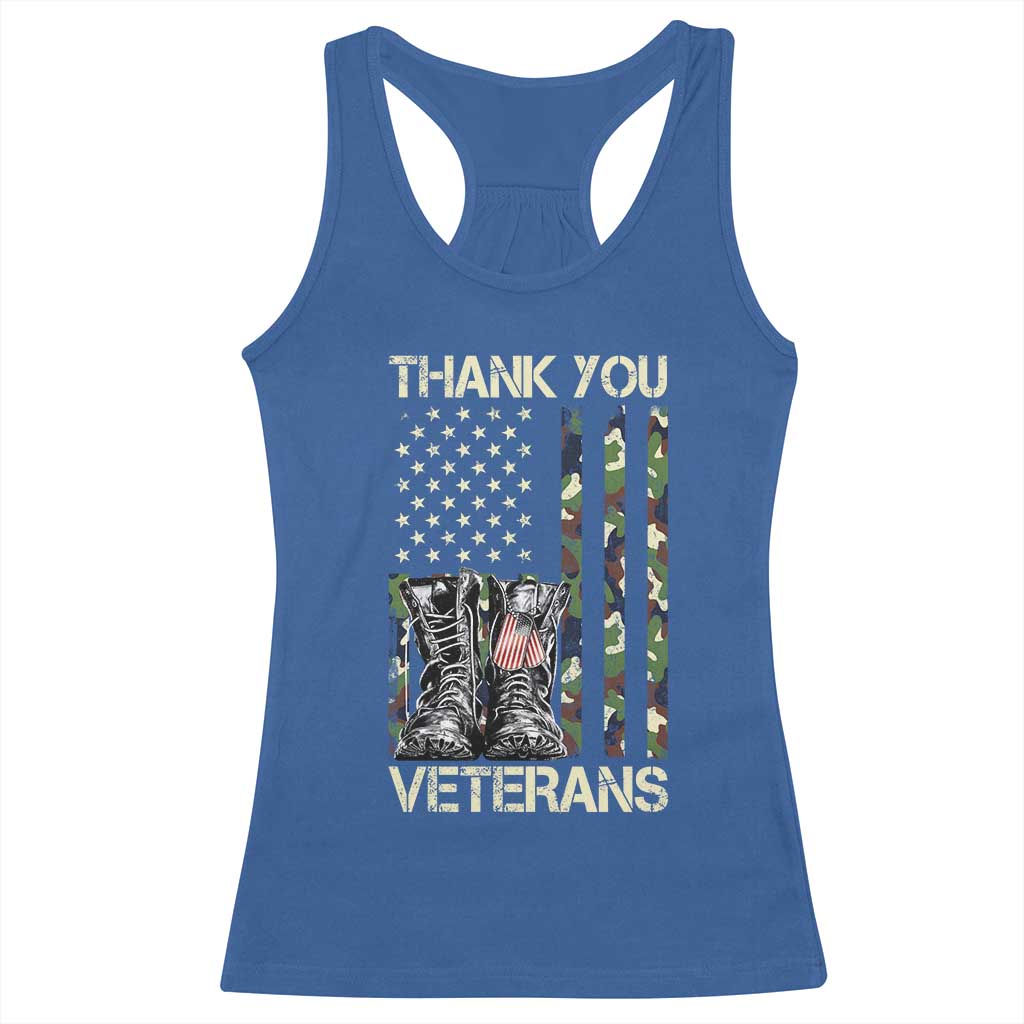 Thank You Veterans Racerback Tank Top Camo American Flag Military Supportive Veterans Day TS10 Royal Blue Print Your Wear