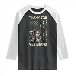 Thank You Veterans Raglan Shirt Camo American Flag Military Supportive Veterans Day TS10 Black White Print Your Wear