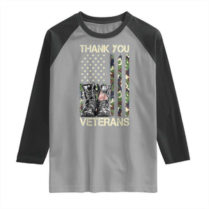 Thank You Veterans Raglan Shirt Camo American Flag Military Supportive Veterans Day TS10 Sport Gray Black Print Your Wear
