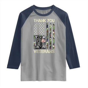 Thank You Veterans Raglan Shirt Camo American Flag Military Supportive Veterans Day TS10 Sport Gray Navy Print Your Wear