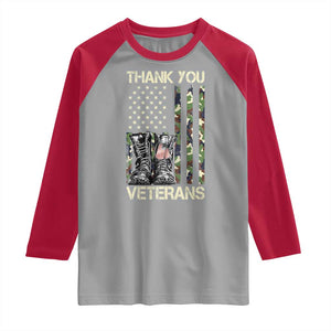 Thank You Veterans Raglan Shirt Camo American Flag Military Supportive Veterans Day TS10 Sport Gray Red Print Your Wear