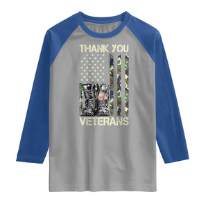 Thank You Veterans Raglan Shirt Camo American Flag Military Supportive Veterans Day TS10 Sport Gray Royal Print Your Wear