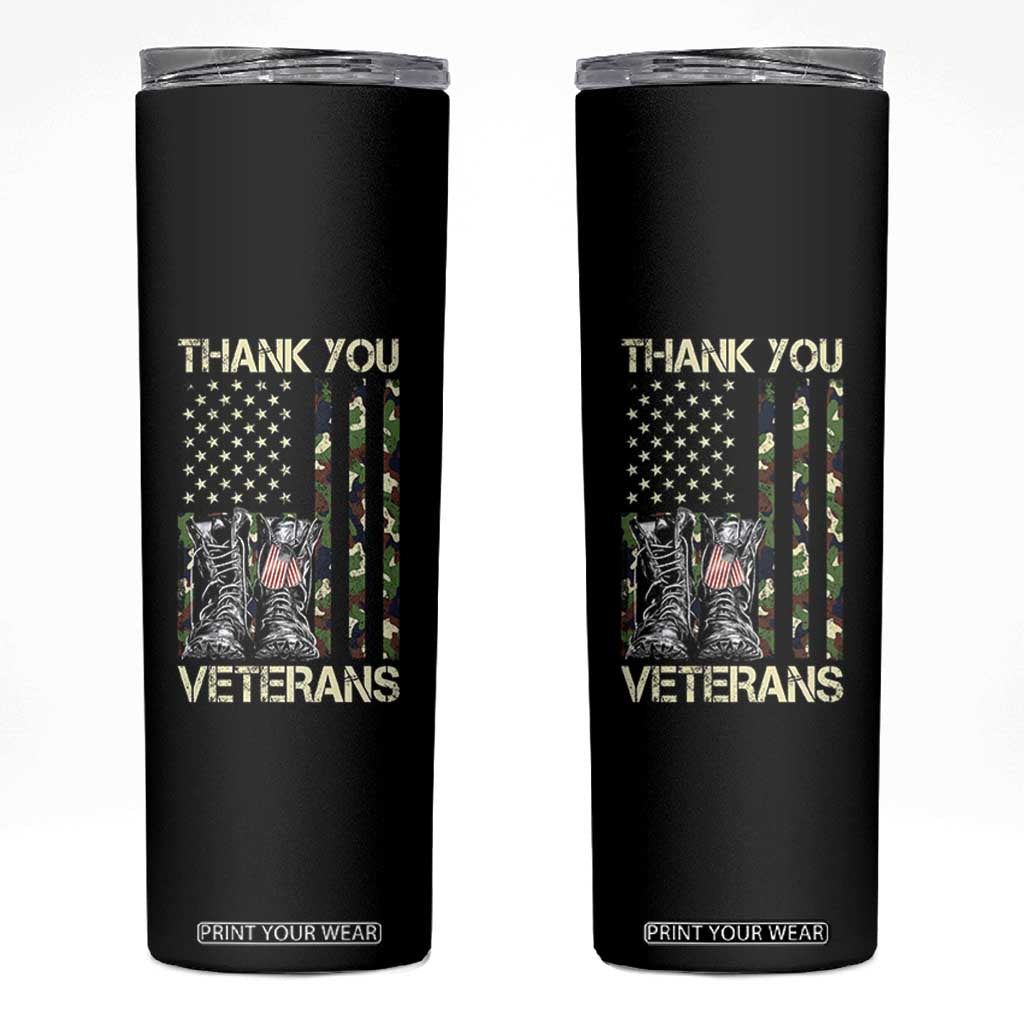 Thank You Veterans Skinny Tumbler Camo American Flag Military Supportive Veterans Day TS10 Black Print Your Wear