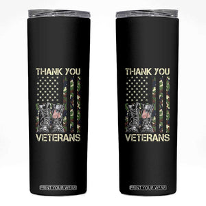 Thank You Veterans Skinny Tumbler Camo American Flag Military Supportive Veterans Day TS10 Black Print Your Wear