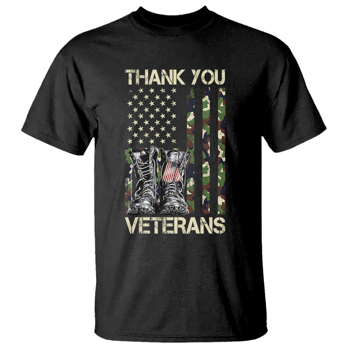 Thank You Veterans T Shirt Camo American Flag Military Supportive Veterans Day TS10 Black Print Your Wear