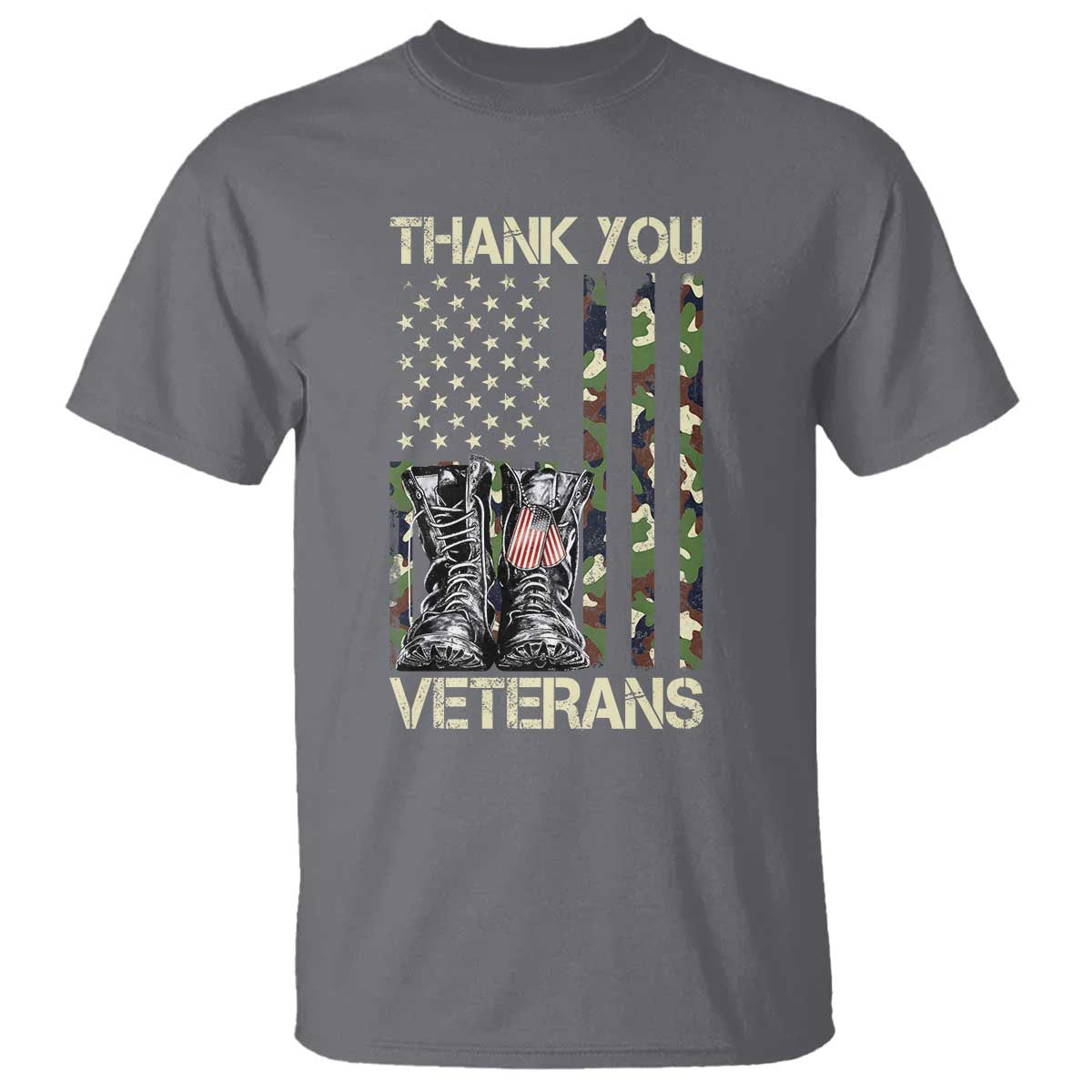 Thank You Veterans T Shirt Camo American Flag Military Supportive Veterans Day TS10 Charcoal Print Your Wear