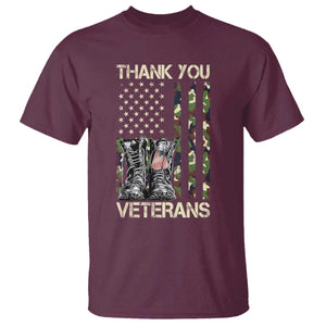 Thank You Veterans T Shirt Camo American Flag Military Supportive Veterans Day TS10 Maroon Print Your Wear
