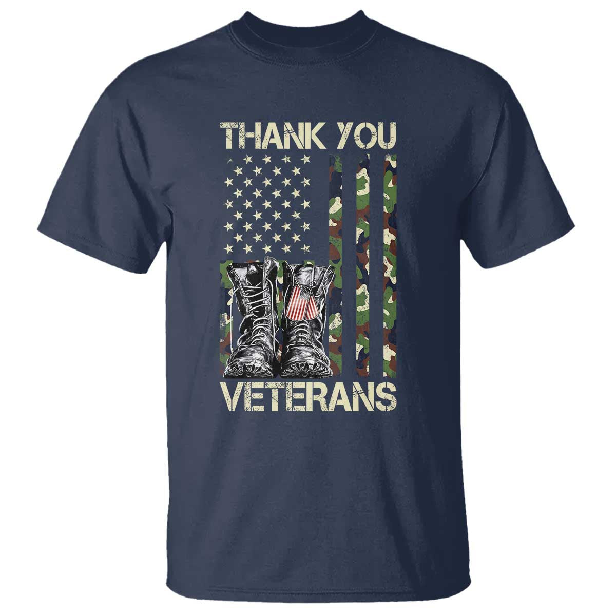 Thank You Veterans T Shirt Camo American Flag Military Supportive Veterans Day TS10 Navy Print Your Wear