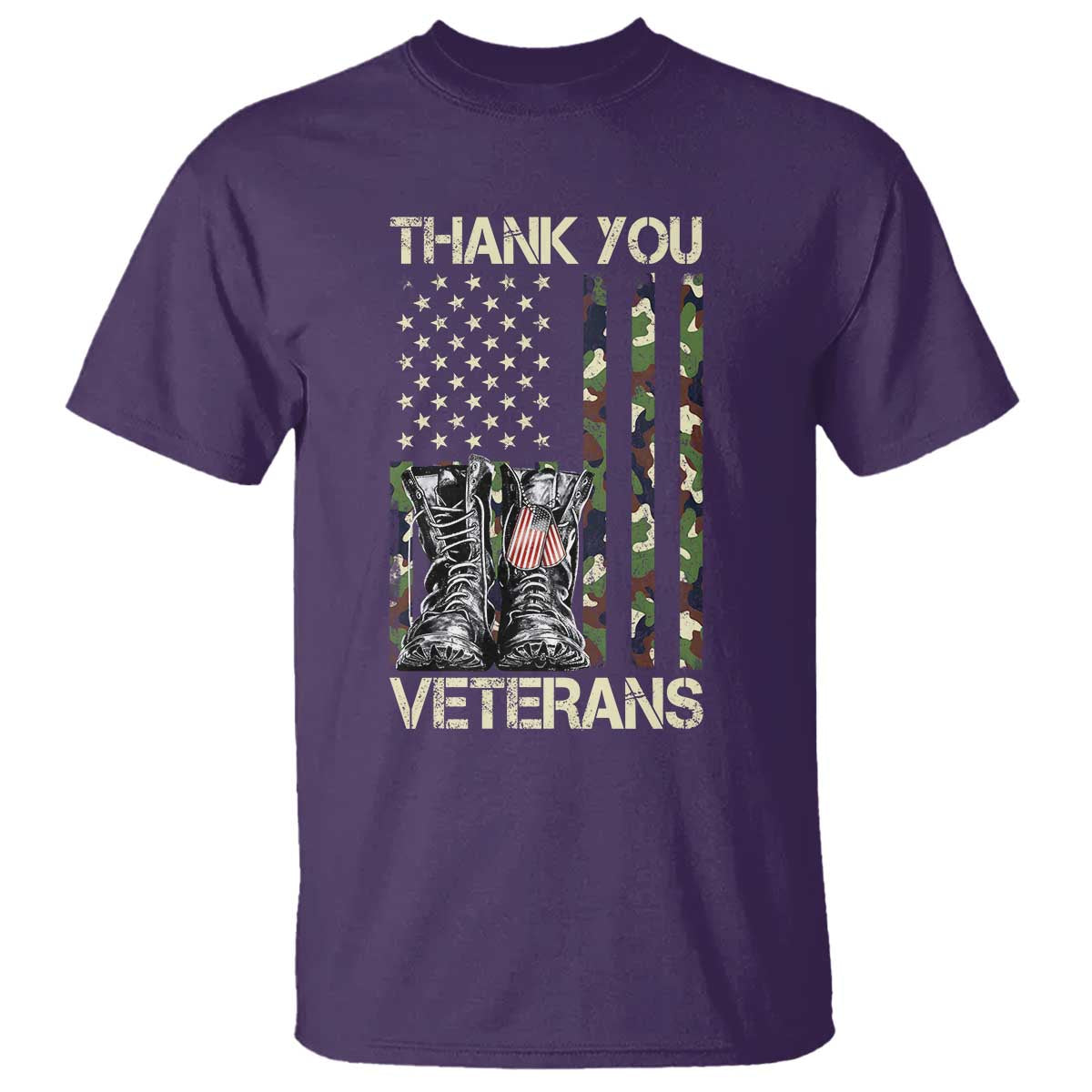 Thank You Veterans T Shirt Camo American Flag Military Supportive Veterans Day TS10 Purple Print Your Wear