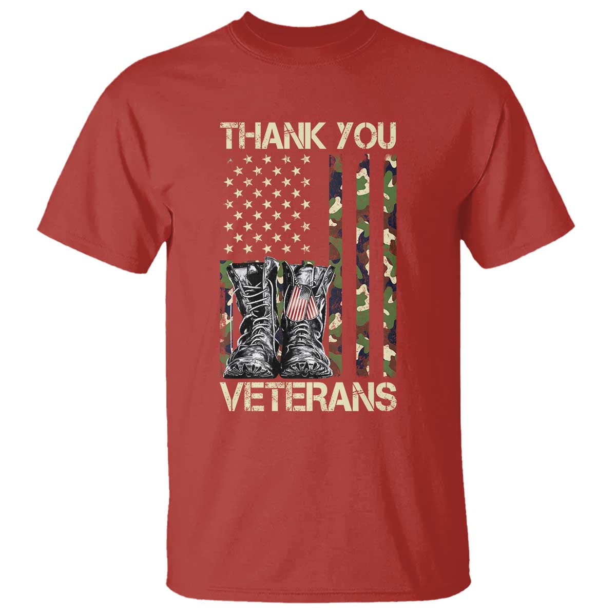 Thank You Veterans T Shirt Camo American Flag Military Supportive Veterans Day TS10 Red Print Your Wear