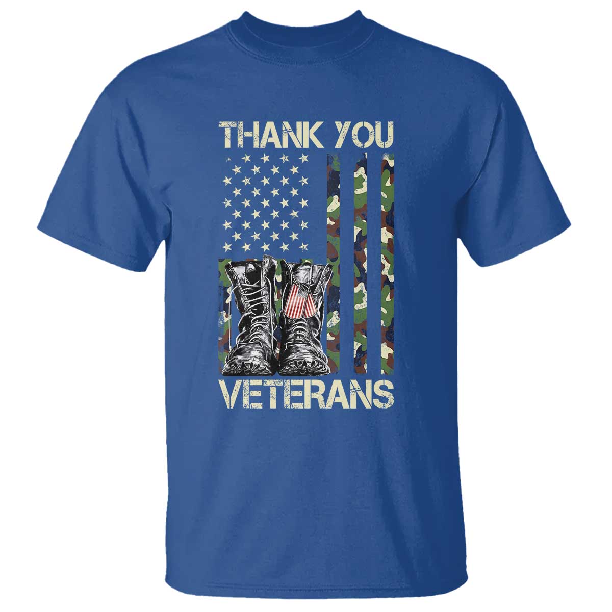 Thank You Veterans T Shirt Camo American Flag Military Supportive Veterans Day TS10 Royal Blue Print Your Wear
