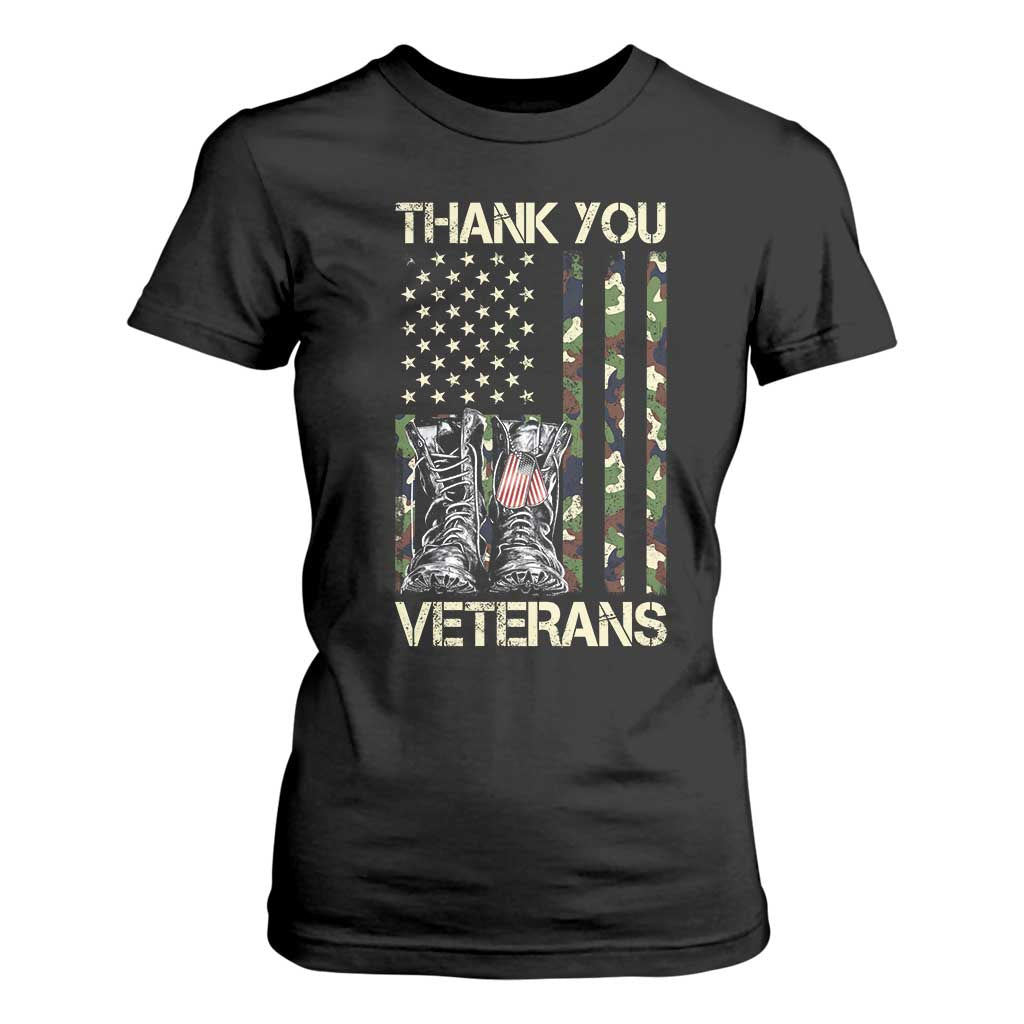 Thank You Veterans T Shirt For Women Camo American Flag Military Supportive Veterans Day TS10 Black Print Your Wear