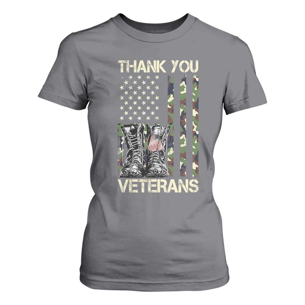 Thank You Veterans T Shirt For Women Camo American Flag Military Supportive Veterans Day TS10 Charcoal Print Your Wear