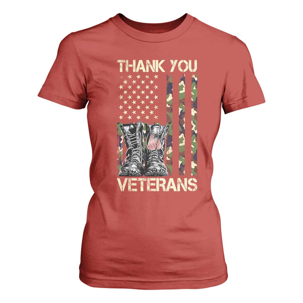 Thank You Veterans T Shirt For Women Camo American Flag Military Supportive Veterans Day TS10 Red Print Your Wear