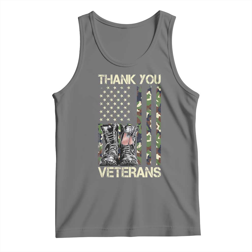 Thank You Veterans Tank Top Camo American Flag Military Supportive Veterans Day TS10 Black Heather Print Your Wear