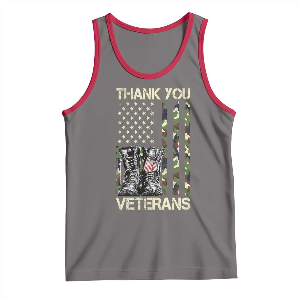 Thank You Veterans Tank Top Camo American Flag Military Supportive Veterans Day TS10 Deep Heather Red Print Your Wear