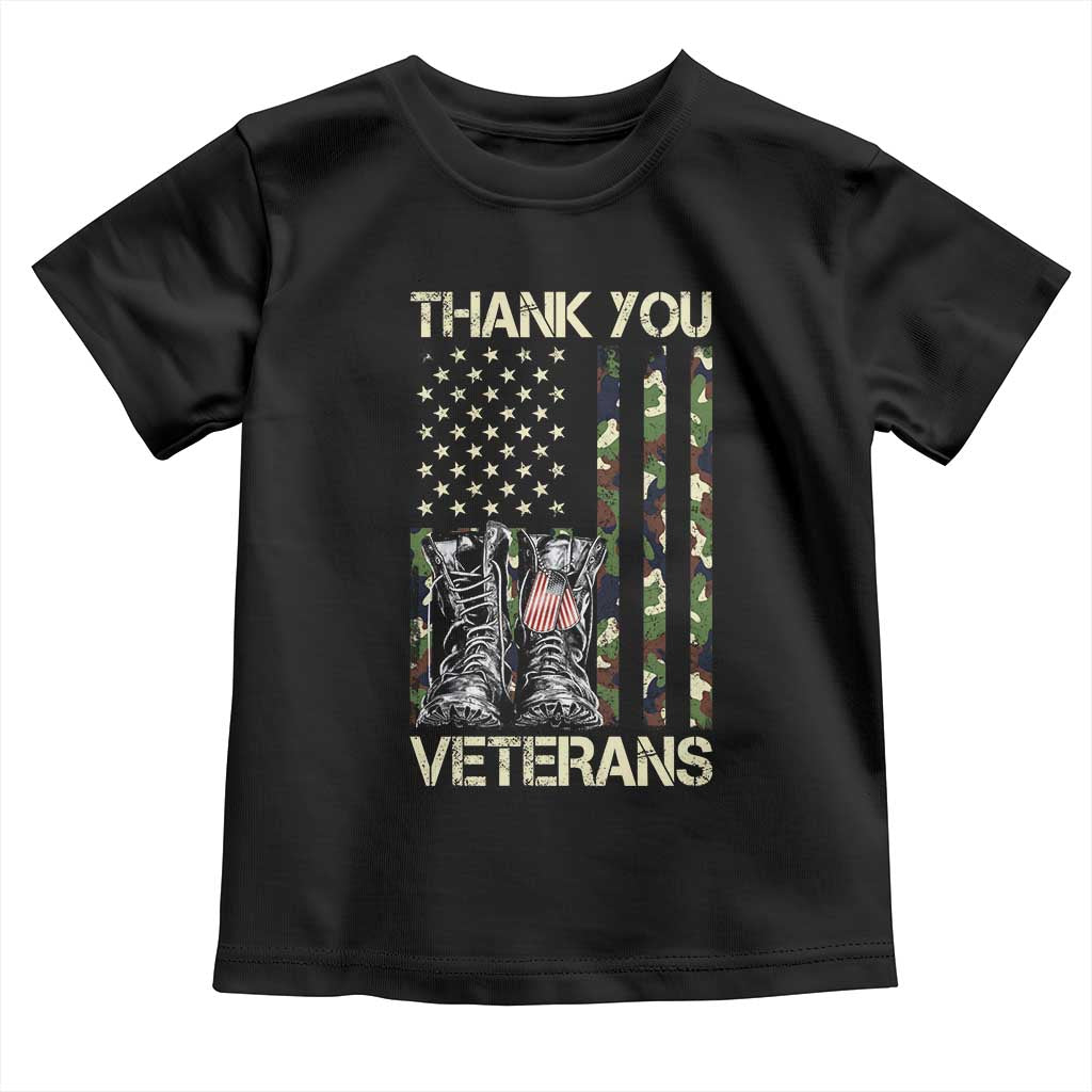 Thank You Veterans Toddler T Shirt Camo American Flag Military Supportive Veterans Day TS10 Black Print Your Wear