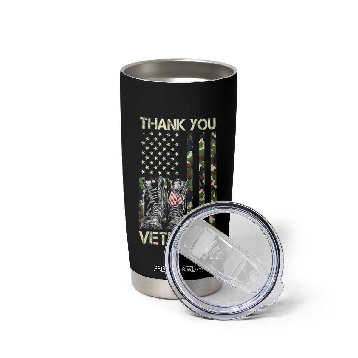 Thank You Veterans Tumbler Cup Camo American Flag Military Supportive Veterans Day TS10 Print Your Wear