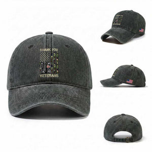 Thank You Veterans Washed Cotton Baseball Cap Camo American Flag Military Supportive Veterans Day TS10 Washed Cap Universal Fit Dark Green Print Your Wear