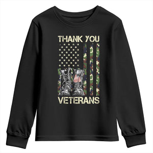 Thank You Veterans Youth Sweatshirt Camo American Flag Military Supportive Veterans Day TS10 Black Print Your Wear