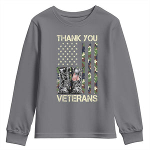 Thank You Veterans Youth Sweatshirt Camo American Flag Military Supportive Veterans Day TS10 Charcoal Print Your Wear