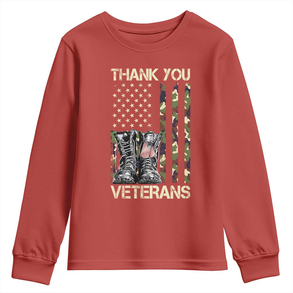 Thank You Veterans Youth Sweatshirt Camo American Flag Military Supportive Veterans Day TS10 Red Print Your Wear