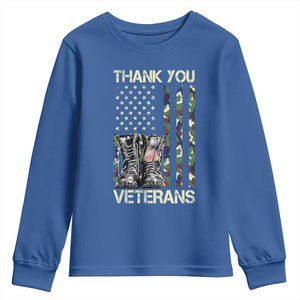 Thank You Veterans Youth Sweatshirt Camo American Flag Military Supportive Veterans Day TS10 Royal Blue Print Your Wear