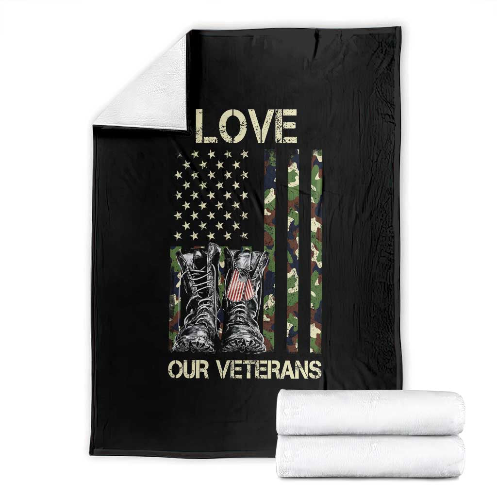 Love Our Veterans Throw Blanket Camo American Flag Military Supportive Veterans Day TS10 Black Print Your Wear